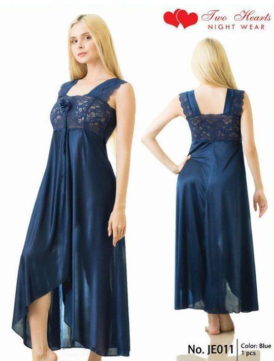 Single Piece Stylish Long Lace Decorated Nightdress 4 Colors