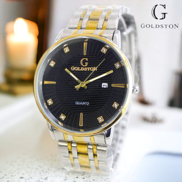 Fashion Luxury Brand Wristwatch Mens Gold Stainless Steel Solid Strap Quartz Watches Luminous Hands Week Date Relogio Masculino