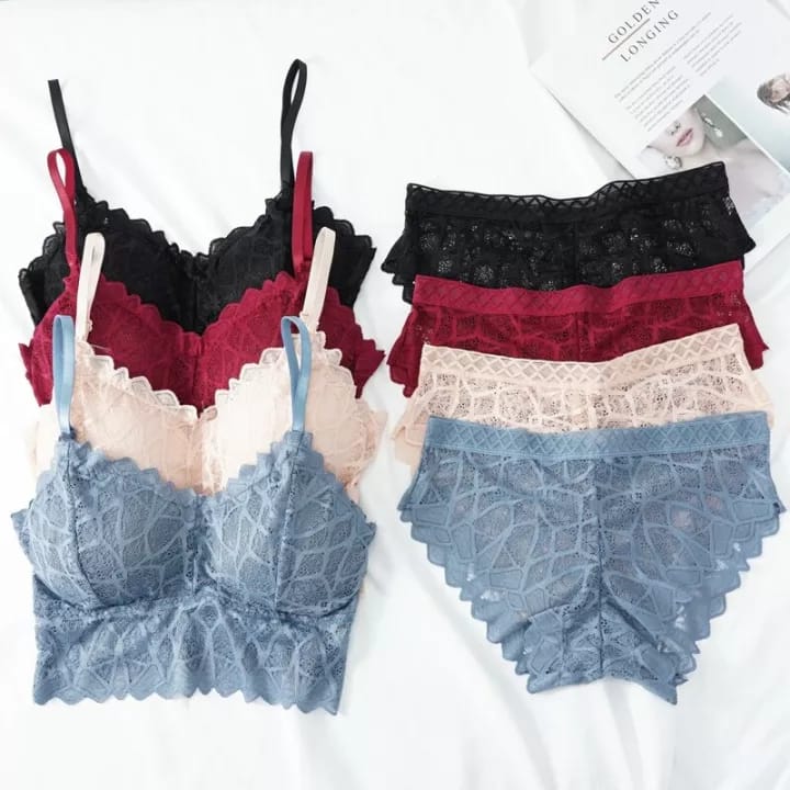 Women's underwear set  beauty lacy back bra sets bras and panties hollow embroidery