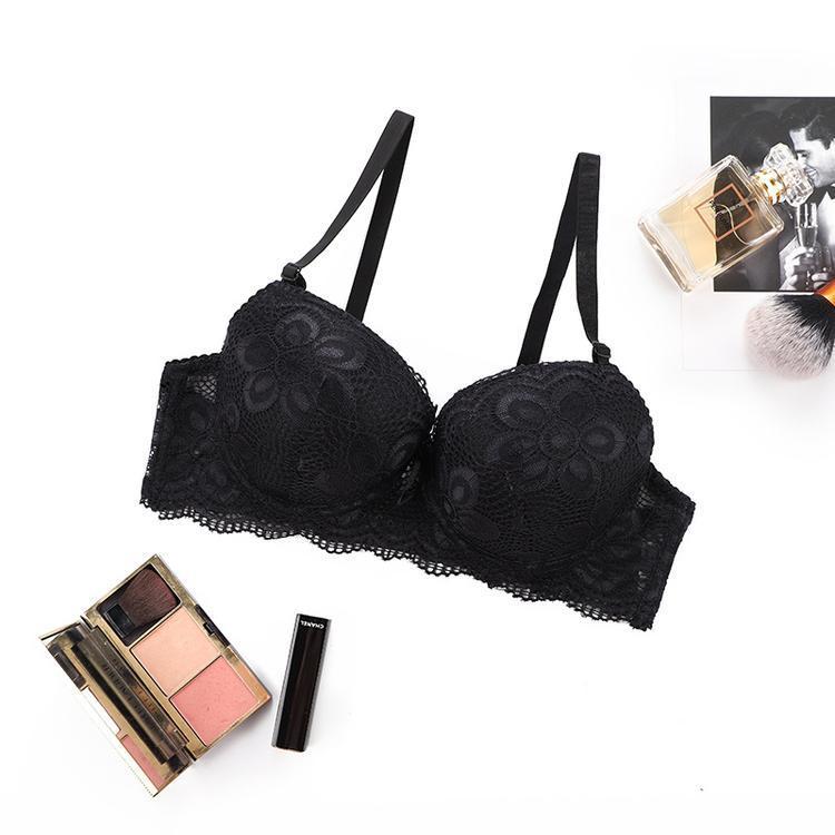 Adjusted-straps 3/4 Cup Cotton Lace Embroidery Lingerie Bra set Push up Underwear Set