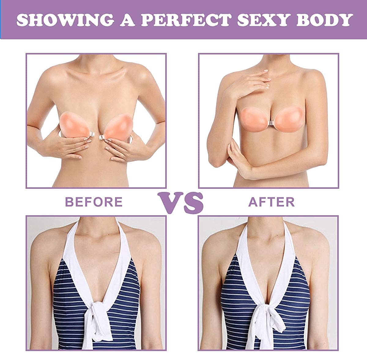 Adhesive Bra Strapless Invisible Silicone Bra Backless Push Up Sticky Bra for Women