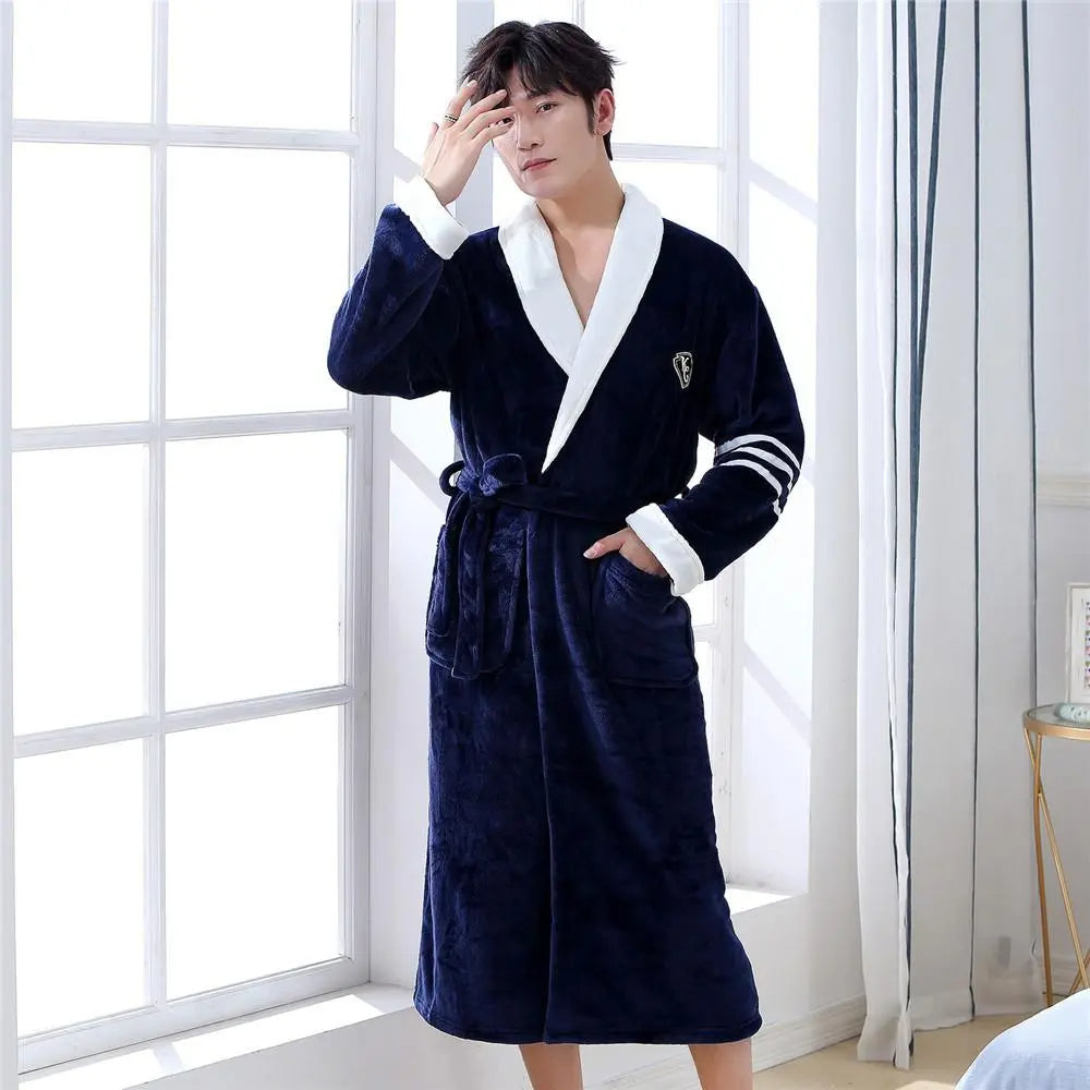 Men's and Women's Flannel Robe Casual Elegant Solid Winter Keep Warm Sleepwear Nightwear