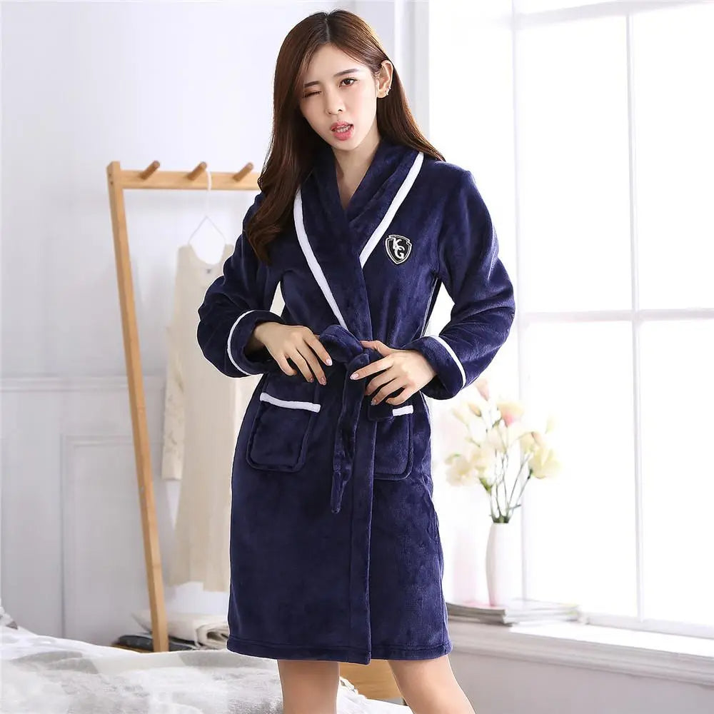 Men's and Women's Flannel Robe Casual Elegant Solid Winter Keep Warm Sleepwear Nightwear