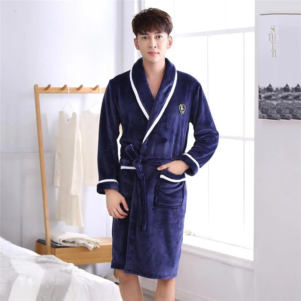 Men's and Women's Flannel Robe Casual Elegant Solid Winter Keep Warm Sleepwear Nightwear