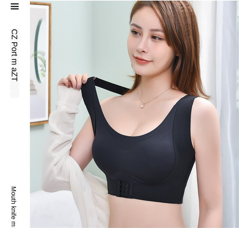 wings Seamless Women Bra Posture Corrector Front Closure Push Up Bralette Shockproof Sports Fitness Vest Cross Back Bra