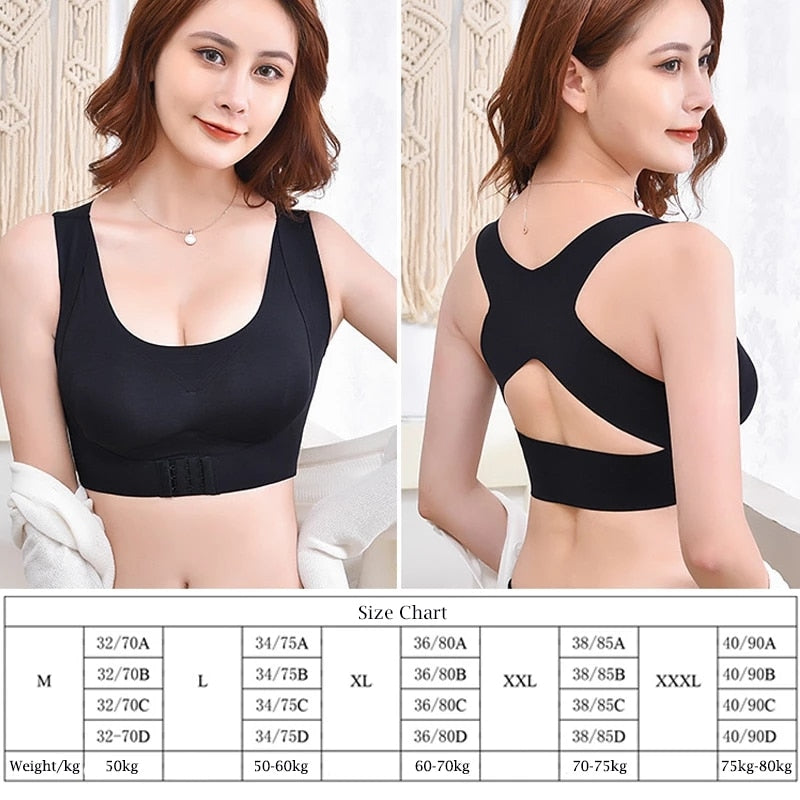 wings Seamless Women Bra Posture Corrector Front Closure Push Up Bralette Shockproof Sports Fitness Vest Cross Back Bra