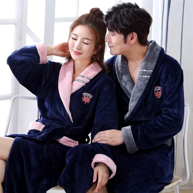 Men's and Women's Flannel Robe Casual Elegant Solid Winter Keep Warm Sleepwear Nightwear