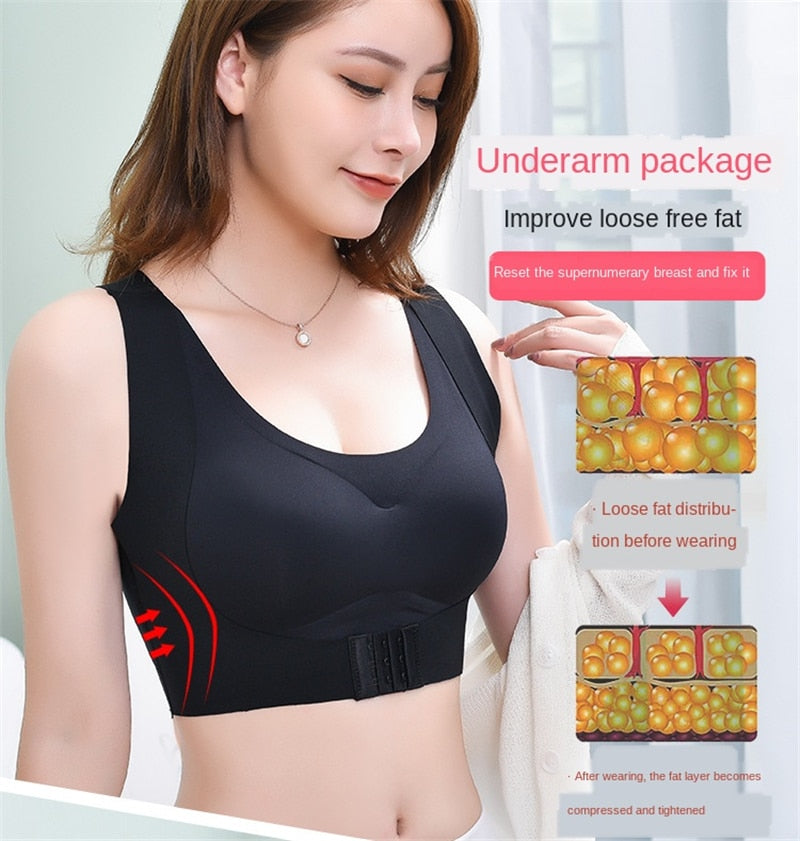 wings Seamless Women Bra Posture Corrector Front Closure Push Up Bralette Shockproof Sports Fitness Vest Cross Back Bra