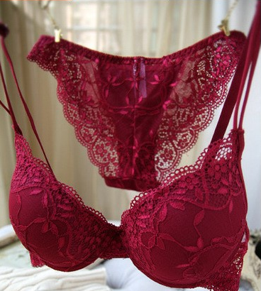 Adjusted-straps 3/4 Cup Cotton Lace Embroidery Lingerie Bra set Push up Underwear Set