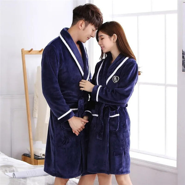 Men's and Women's Flannel Robe Casual Elegant Solid Winter Keep Warm Sleepwear Nightwear