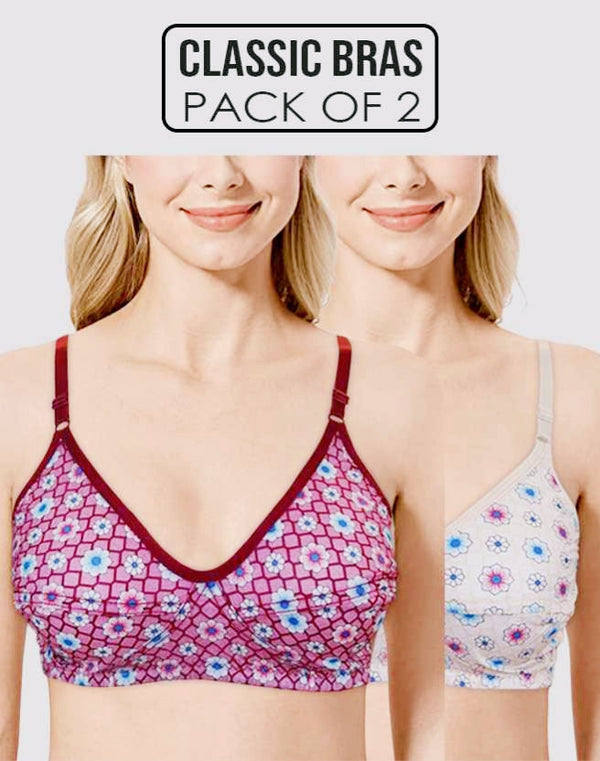 classic cotton print bra pack of 2