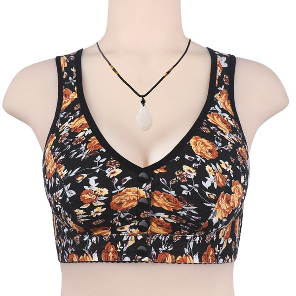 Gobetter floral printed button front bra for women cotton soft 36-46