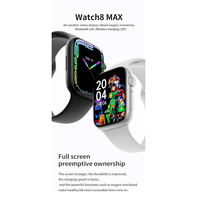 Watch 8 Max Smartwatch For Men Women 1.85" Full Touch Bluetooth Call Sports Smartwatch NFC Wireless Charging