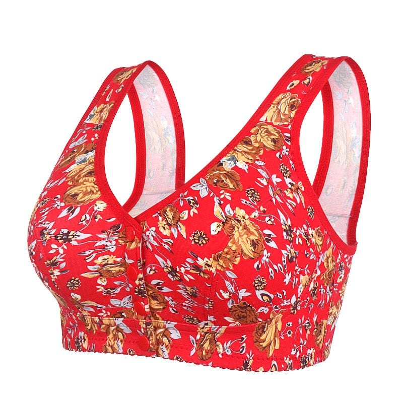 Gobetter floral printed button front bra for women cotton soft 36-46