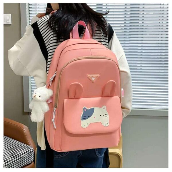 4 Pieces Backpack - Tote Bag - Travel Bag Cat Bag - Student Teenage Girls School Bag - Canvas Bag - Vs