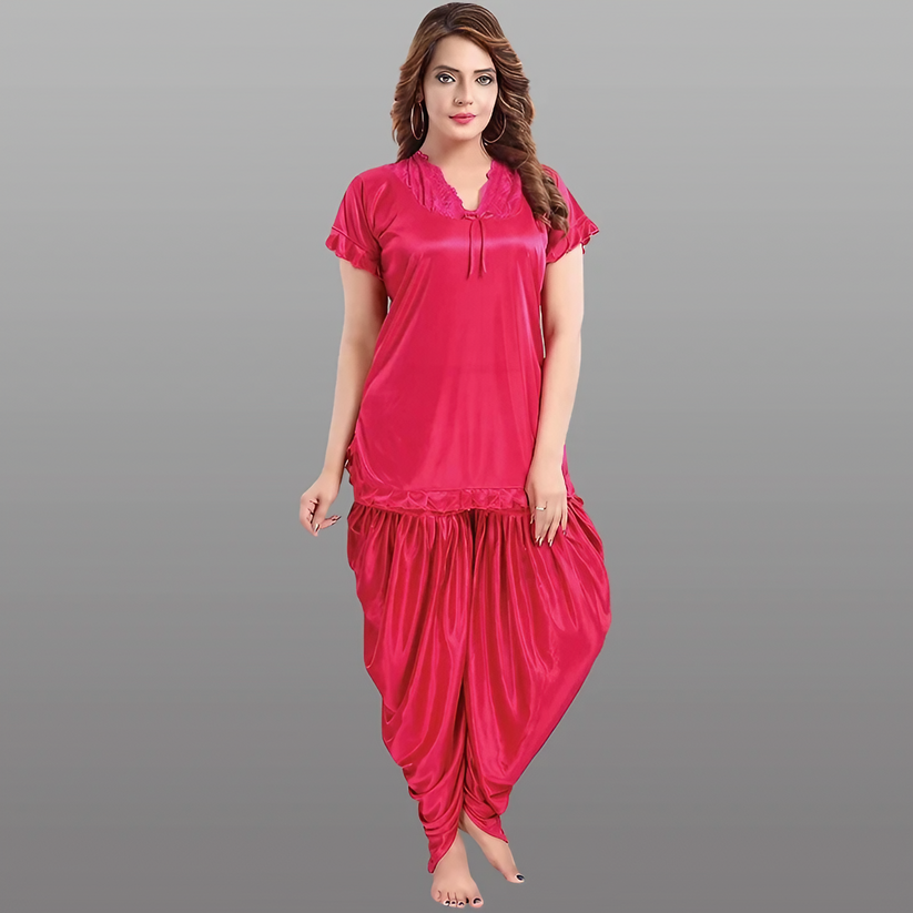 Patiala Style Soft Satin Silk Nightwear