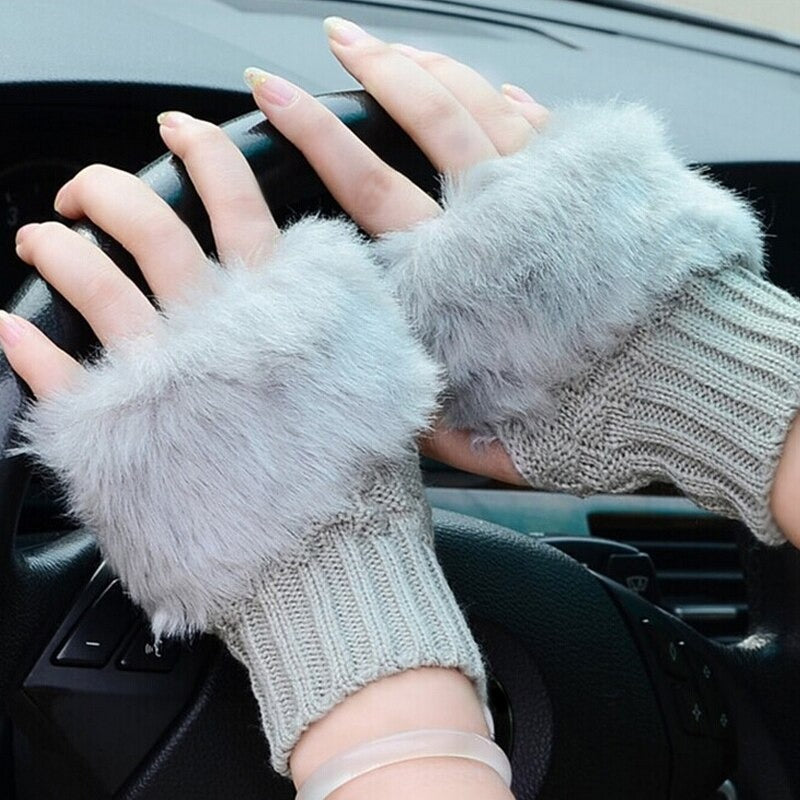 PACK OF 2 Women Gloves Stylish Hand Warmer Winter Half Finger Mittens Ladies Rabbit fur Wool Embroidery Knitted Wrist Warm Mittens Hot Sale