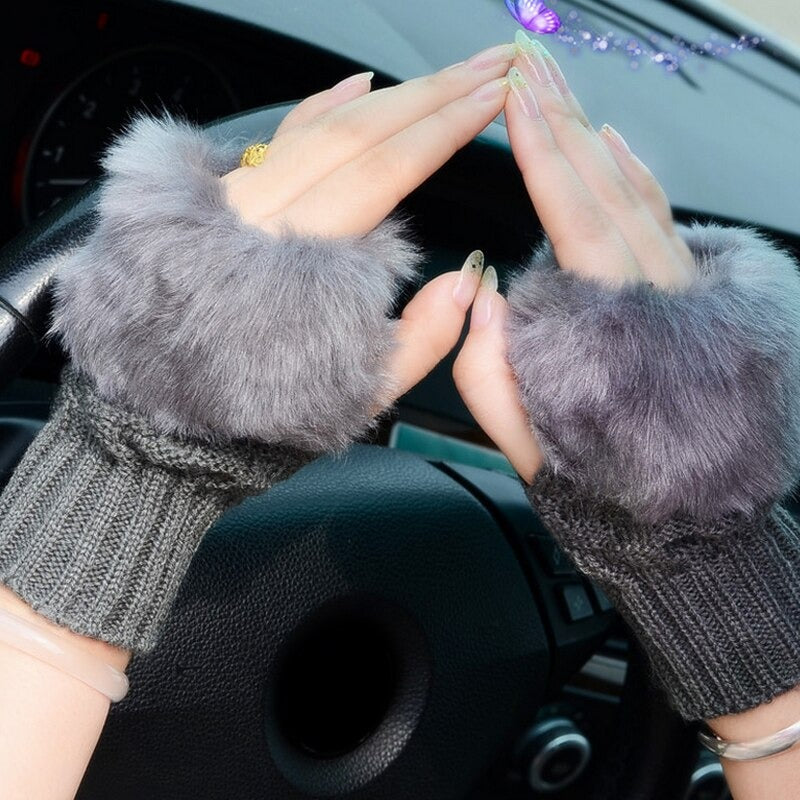 PACK OF 2 Women Gloves Stylish Hand Warmer Winter Half Finger Mittens Ladies Rabbit fur Wool Embroidery Knitted Wrist Warm Mittens Hot Sale