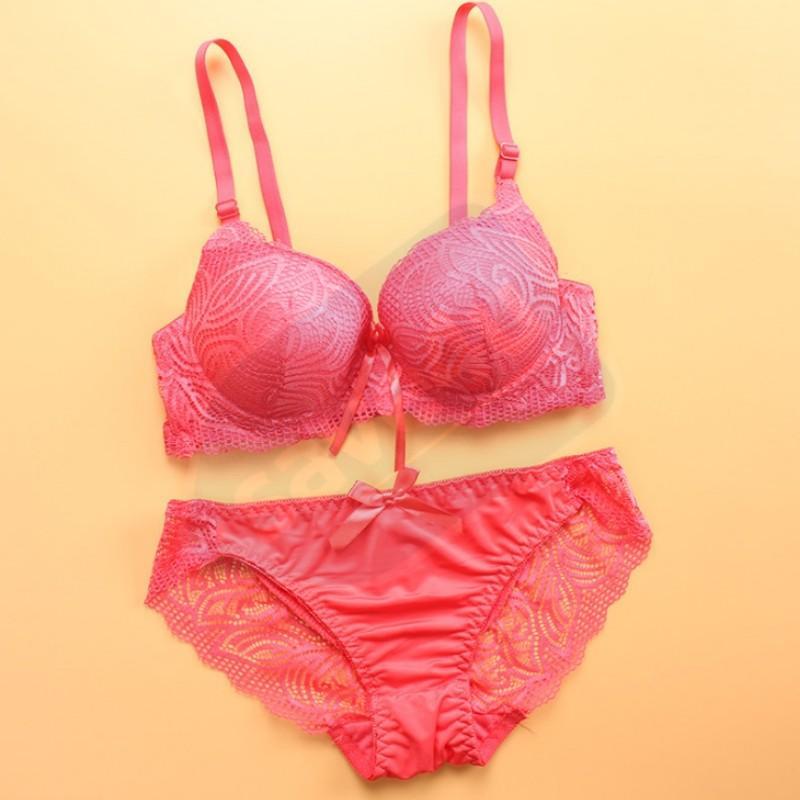 Women Full Lace Decorated Bra Set and Panties