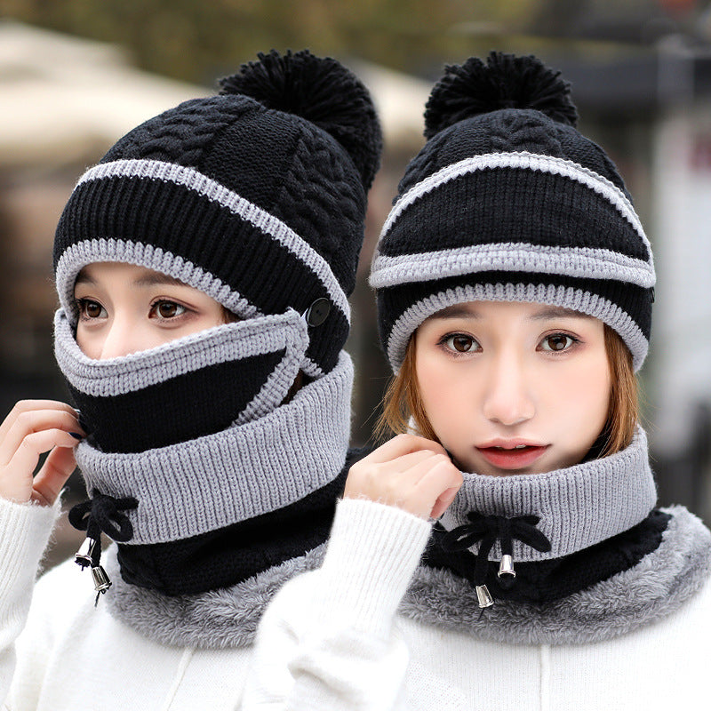 Women Winter Knitted Beanie Cap Warm Face Cover Neck Scarf Outdoor Set