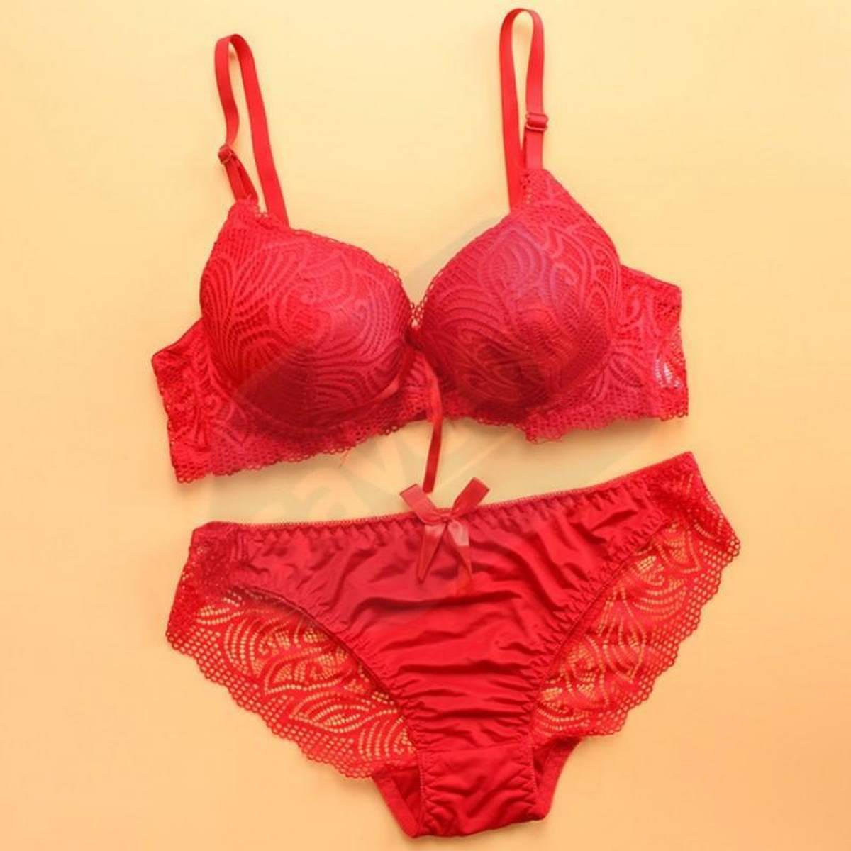 Women Full Lace Decorated Bra Set and Panties