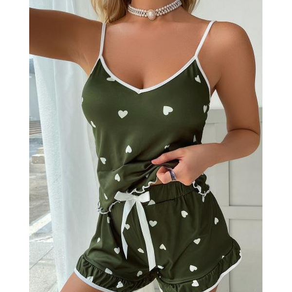 Olive Heart Satin Sleepwear Set"