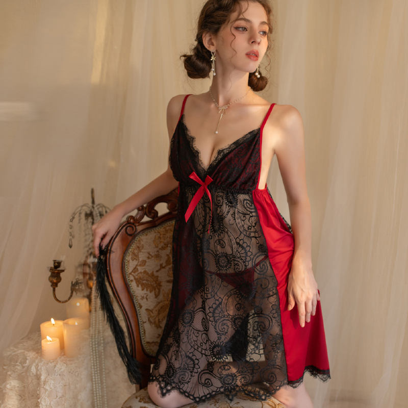 Dreamy Lace and Silk Satin Sleepwear Set Nighty