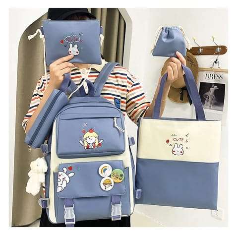 4 Pieces Backpack - Bunny Bag - Tote Bag - Travel Bag - Student Teenage Girls School Bag - Canvas Bag - Vs