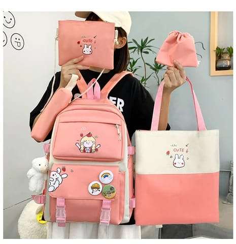 4 Pieces Backpack - Bunny Bag - Tote Bag - Travel Bag - Student Teenage Girls School Bag - Canvas Bag - Vs