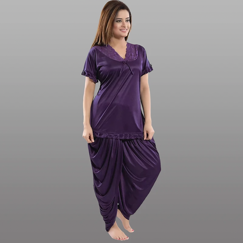 Patiala Style Soft Satin Silk Nightwear