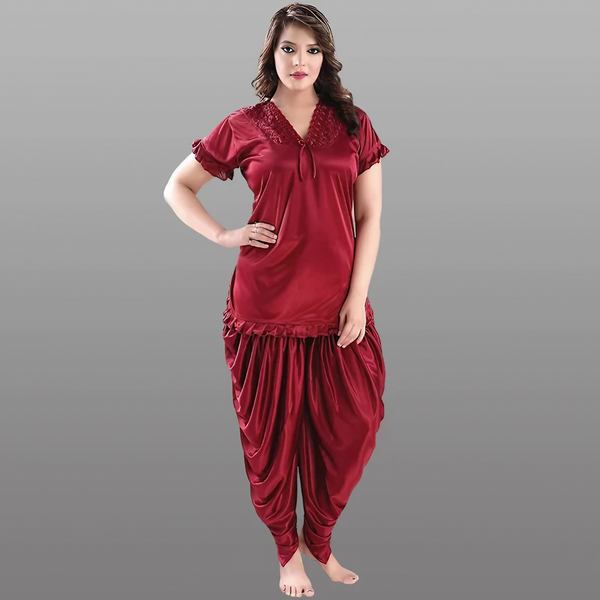 Patiala Style Soft Satin Silk Nightwear