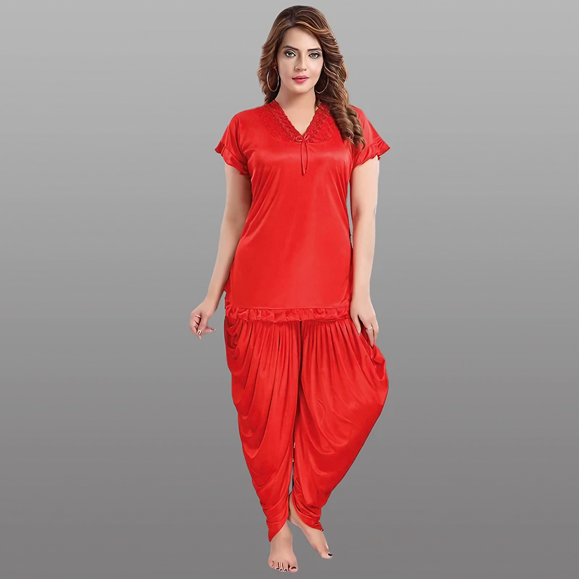 Patiala Style Soft Satin Silk Nightwear