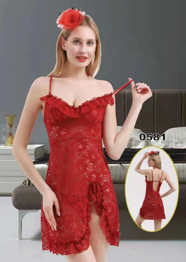 Women Night Dress Nightwear Short Nighty with painty Lace Nightgown-0581