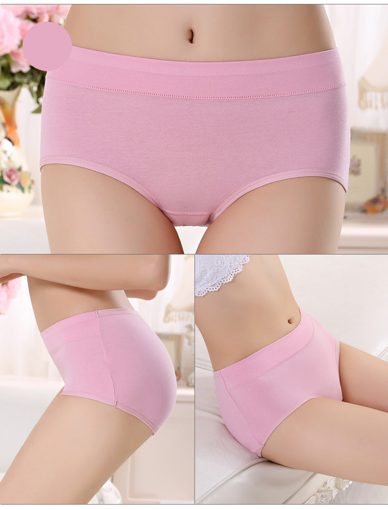 Natural cotton Women's panties mother underwear mid-waist in solid colors