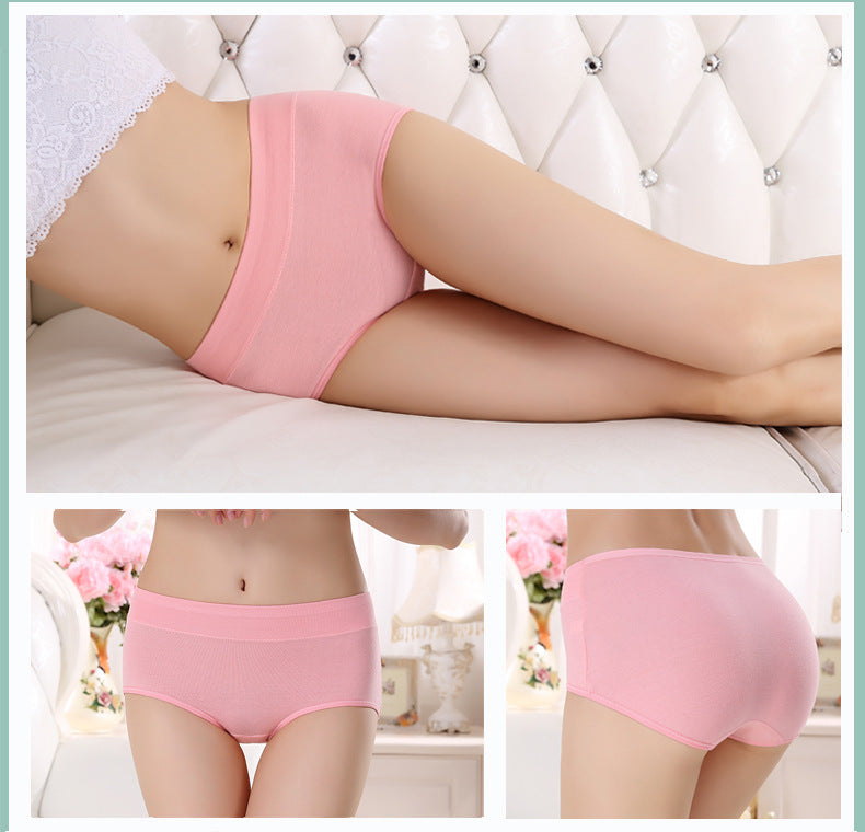 Natural cotton Women's panties mother underwear mid-waist in solid colors